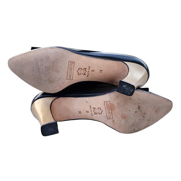 Chantal Black Leather Gold-Tone Applique Contrast Block Heel Pumps 8M - Picture 7 of 10